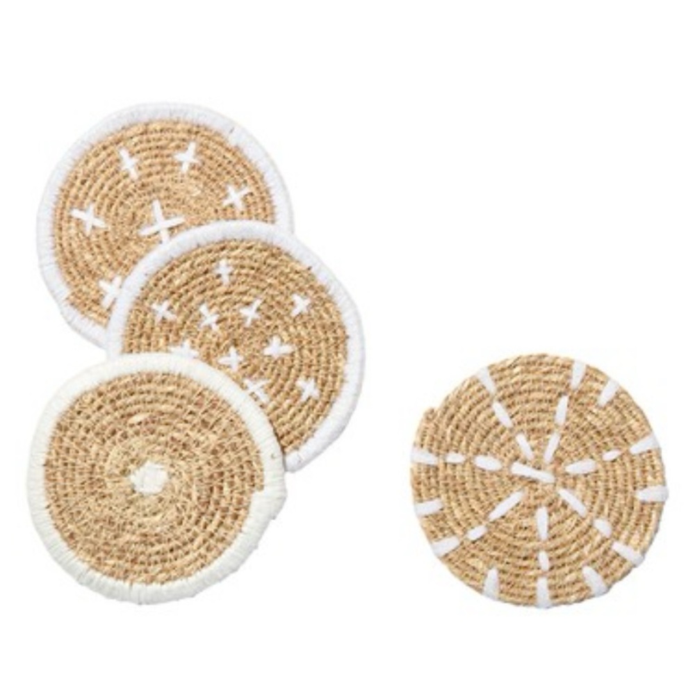 New bloomingville Set of Woven seagrass Coasters with White Accents